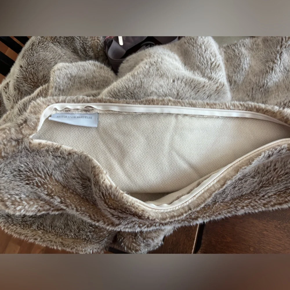 2 Restoration Hardware Cream brown Faux Fur King pillowcases shams